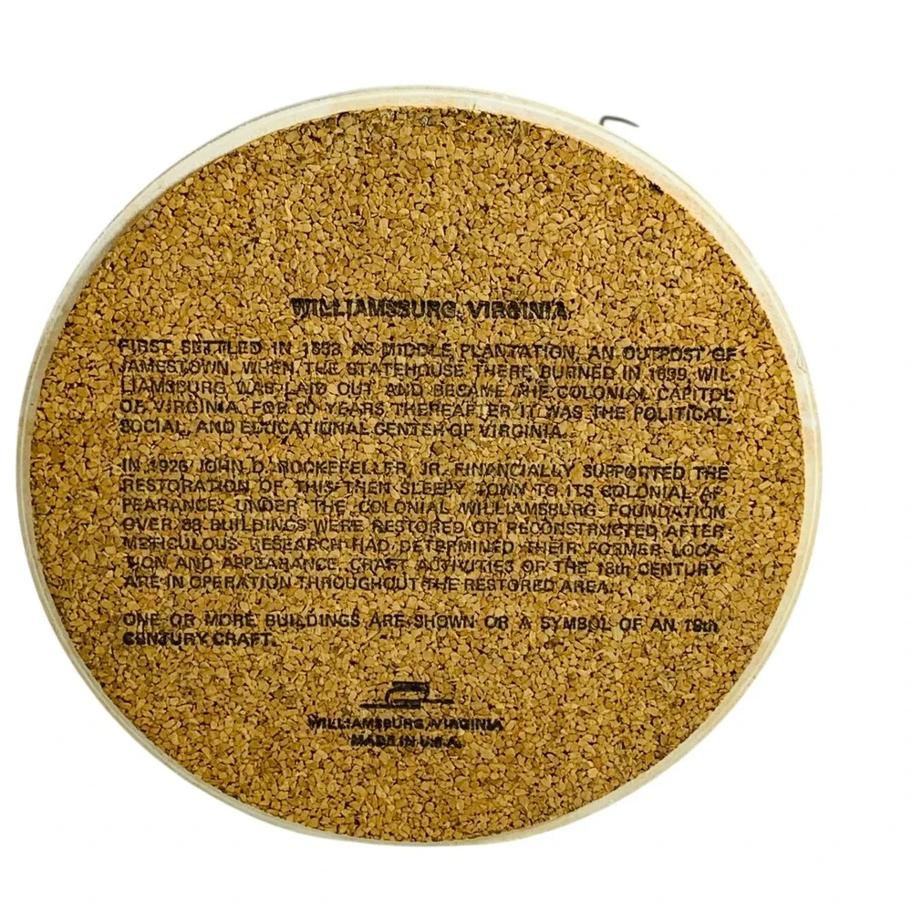 Vtg Colonial Williamsburg Virginia Trivets Round & Square Ceramic Tile Cork Back
